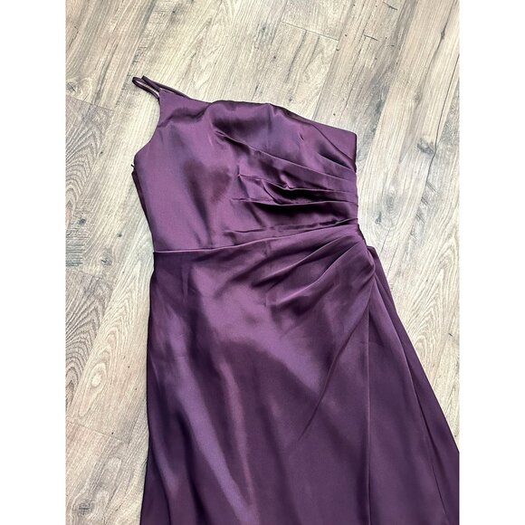 Galina Signature Charmeuse Draped One-Shoulder Plum Bridesmaid Dress Size 12 - Picture 11 of 11